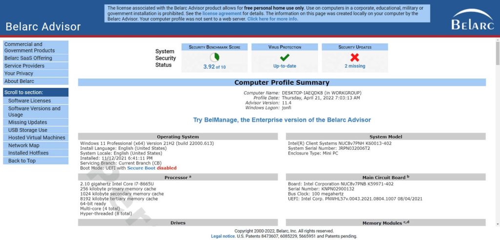 Download Belarc Advisor Full Version